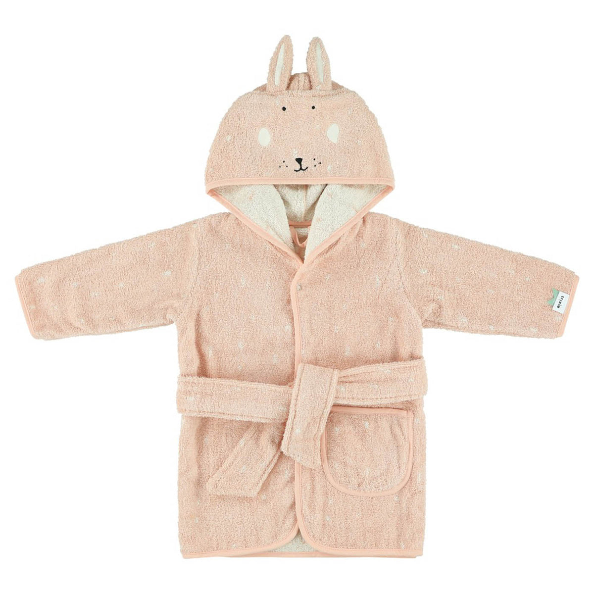 Peignoir à capuche lapin en coton biologique rose poudré doux pour tout-petit