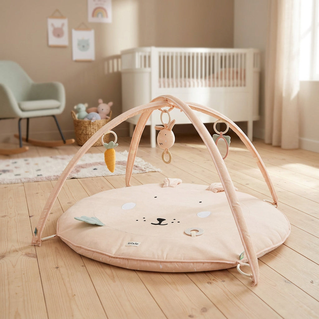 Rosa Hase Baby-Spielmatte mit Spielbögen