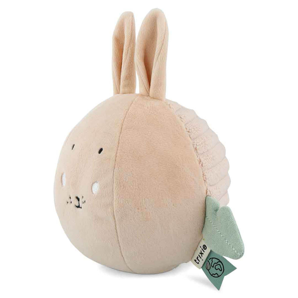 Balle sensorielle lapin rose poudré avec grelot pour bébés