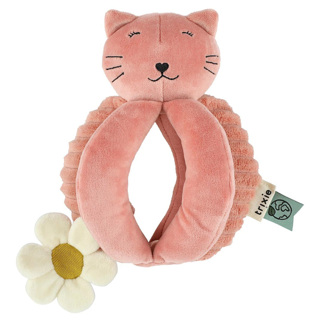 Palla da afferrare morbida in peluche rosa a forma di gatto con texture sensoriale rumorante