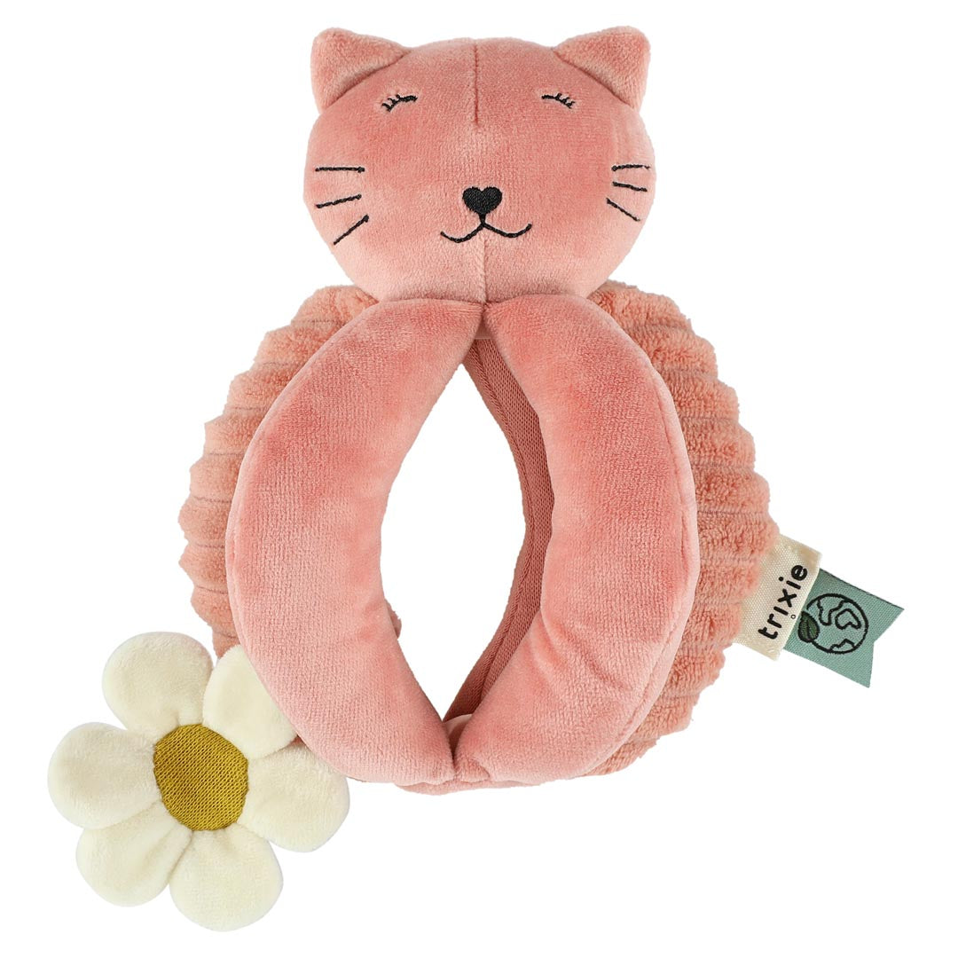Balle à attraper en peluche douce chat rose avec texture sensorielle bruissante