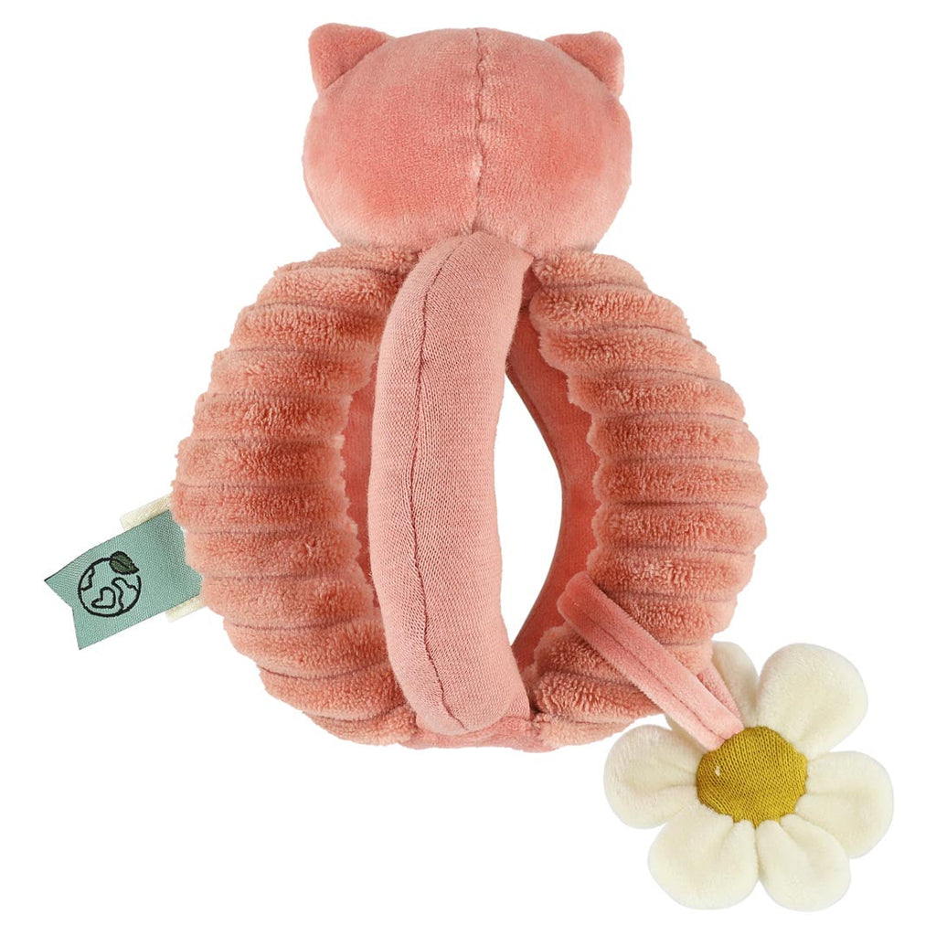 Palla da afferrare morbida in peluche rosa a forma di gatto con texture sensoriale rumorante