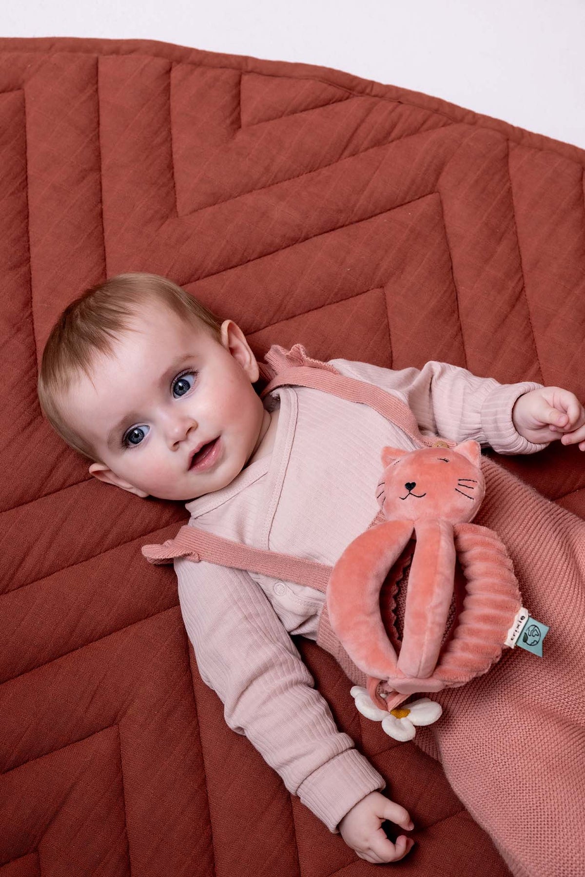 Balle à attraper en peluche douce chat rose avec texture sensorielle bruissante
