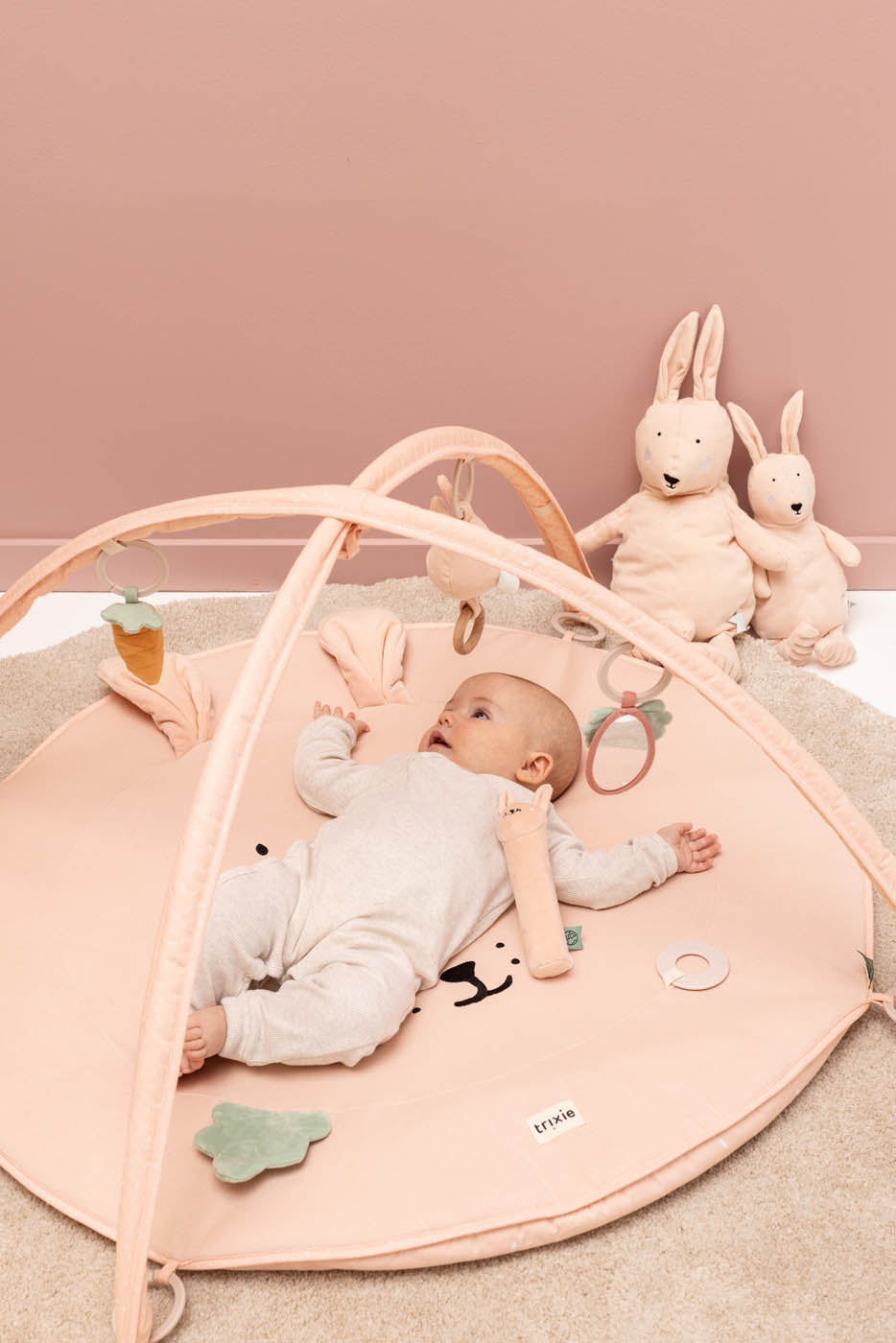 Soft Blush Pink Organic Cotton Rabbit Plush Toy with Long Ears