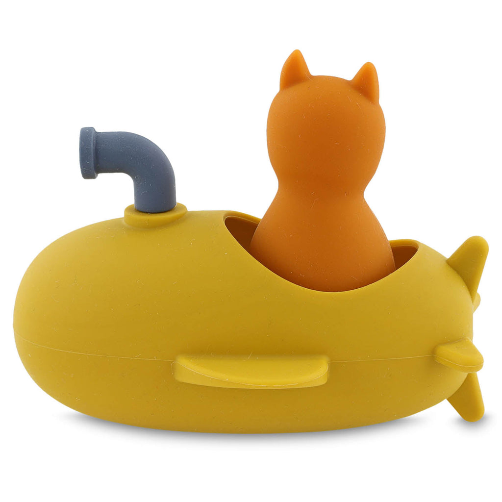 Jouet de bain sous-marin en silicone jaune au design doux, arrondi et ludique