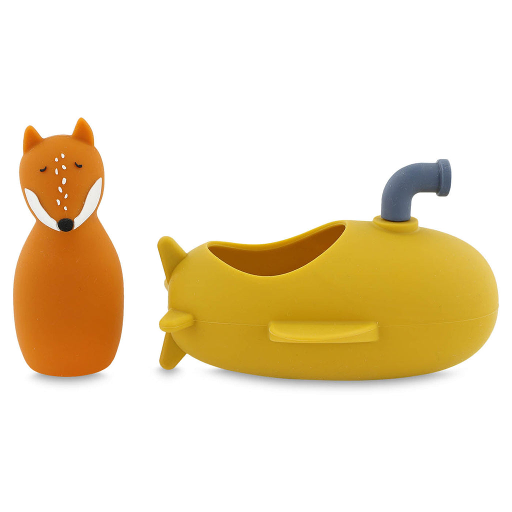 Jouet de bain sous-marin en silicone jaune au design doux, arrondi et ludique