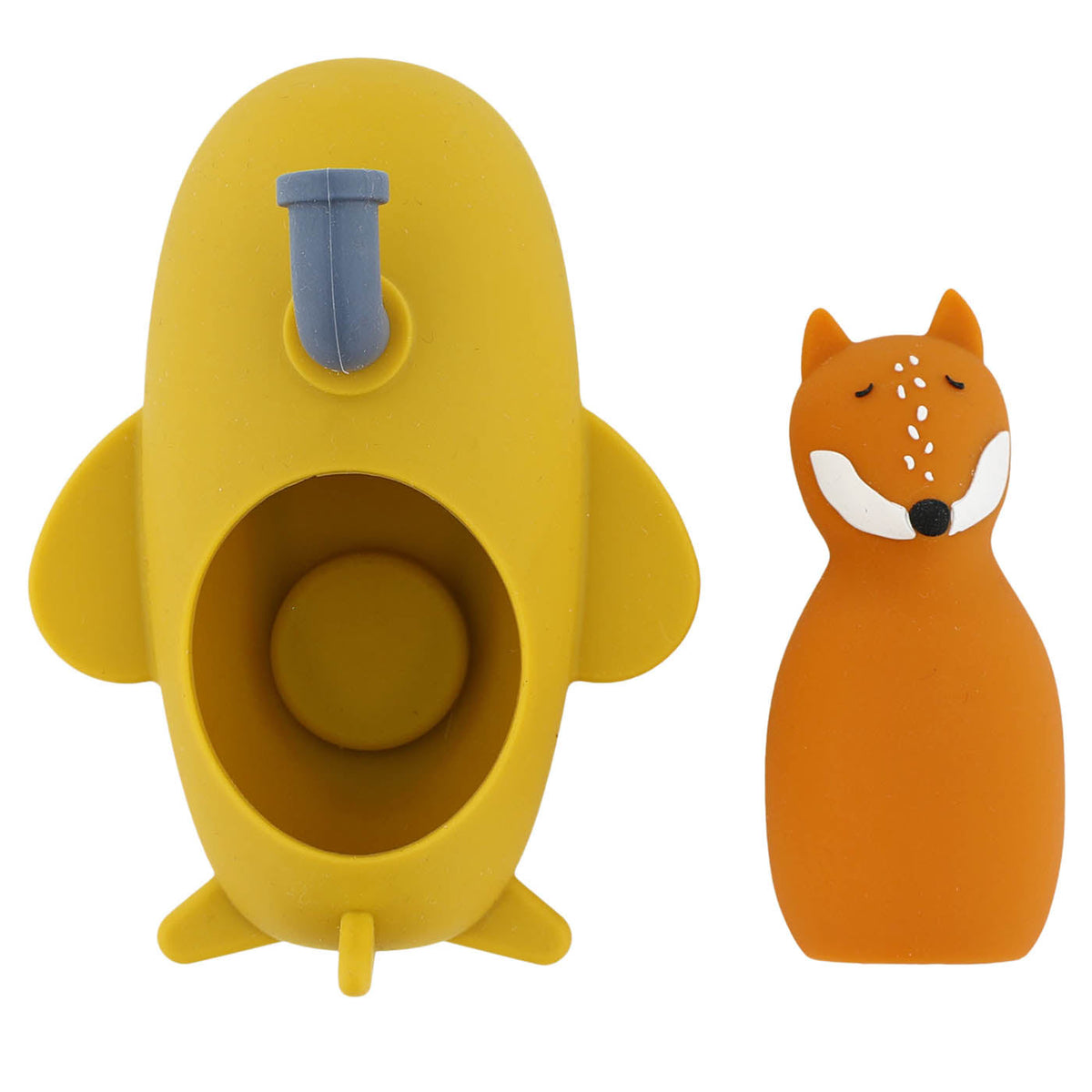 Jouet de bain sous-marin en silicone jaune au design doux, arrondi et ludique
