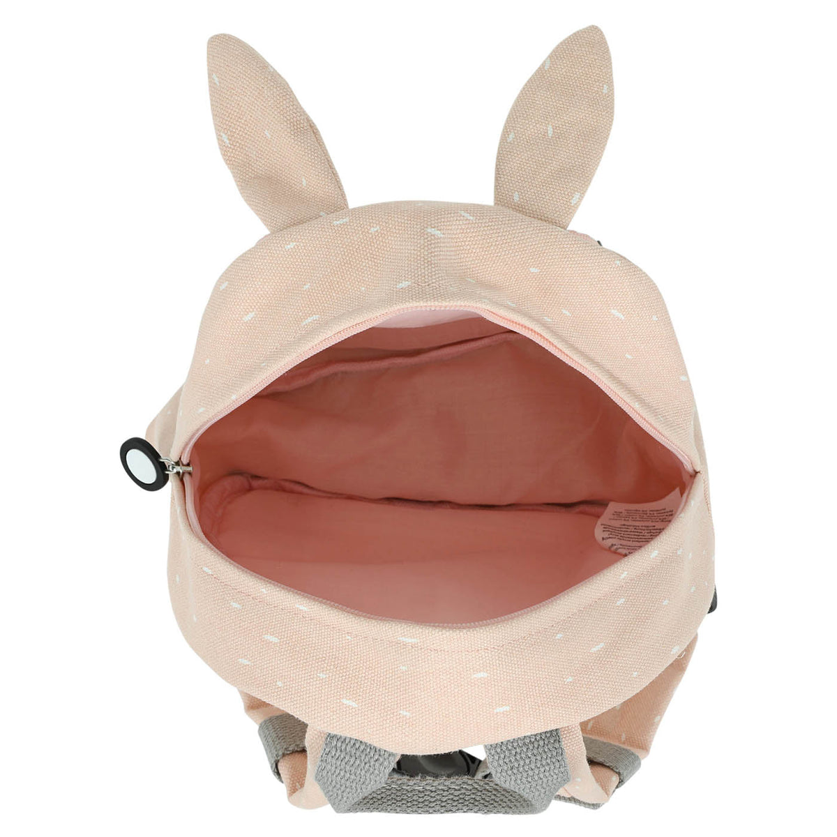 Sac à dos lapin rose poudré avec poche avant et bretelles réglables