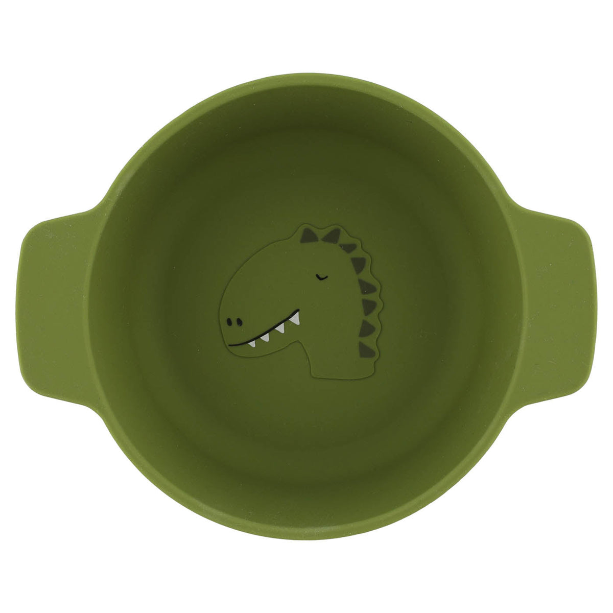 Tigela de Dinossauro em Silicone Verde-Oliva com Pegas Largas para Crianças