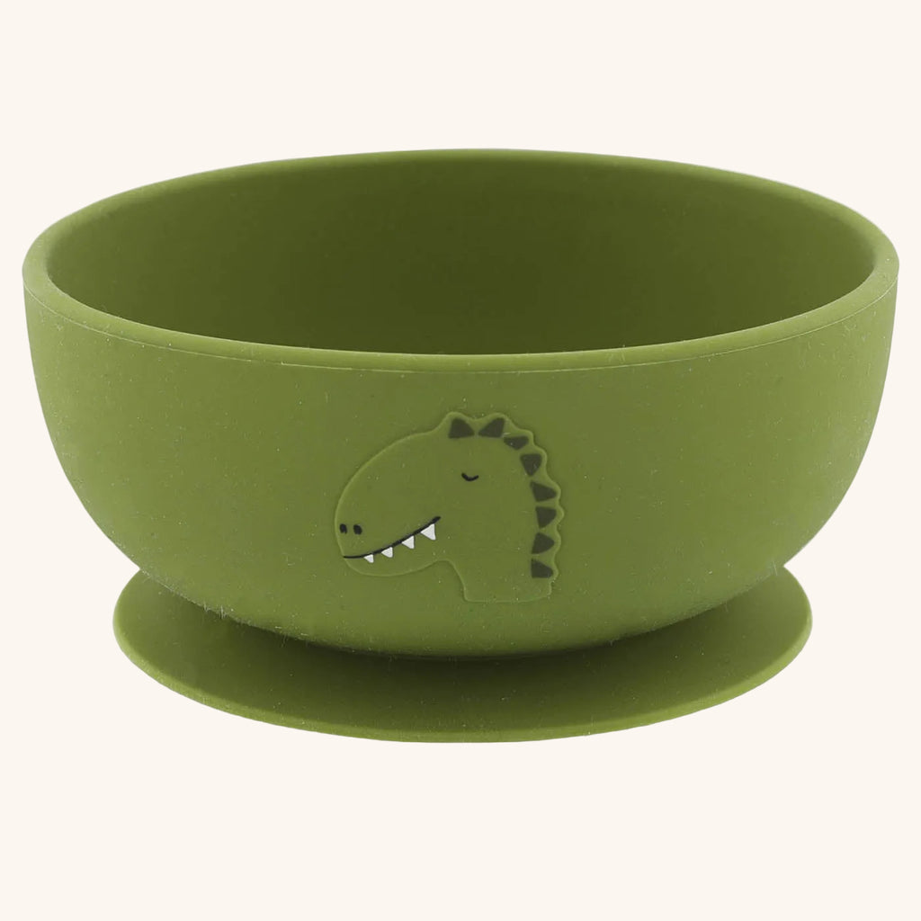 Olive Green Dinosaur Silicone Suction Bowl for Everyday Toddler Meals