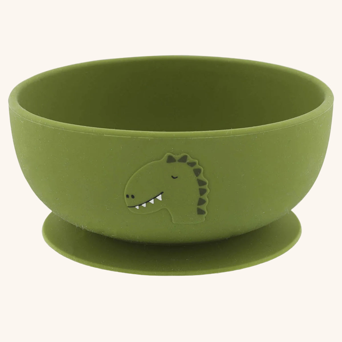 Bol à ventouse en silicone vert olive motif dinosaure pour les repas quotidiens des tout-petits