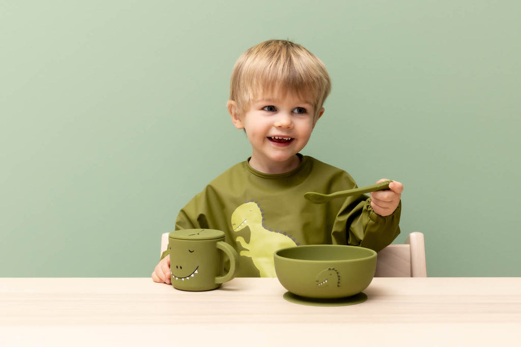 Olive Green Dinosaur Silicone Suction Bowl for Everyday Toddler Meals