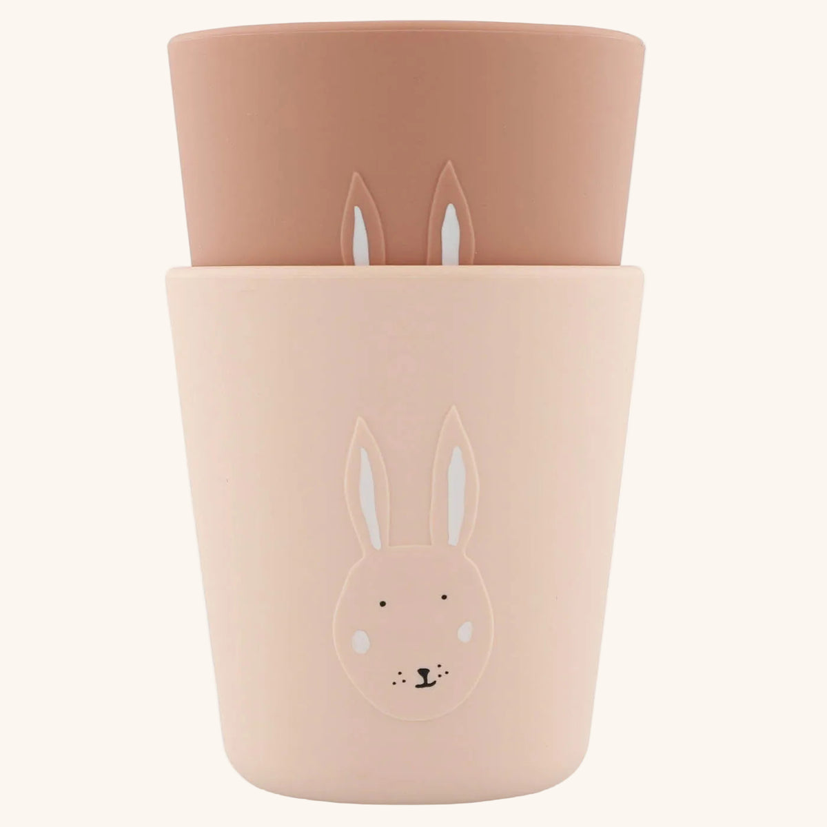Gobelet en silicone rose tendre à motif lapin pour petites mains