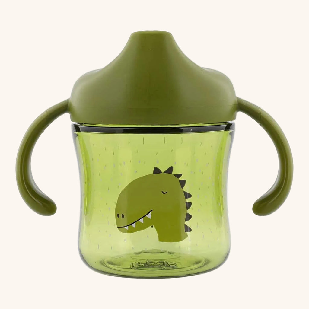 Tasse à bec verseur dinosaure vert olive avec deux anses faciles à saisir