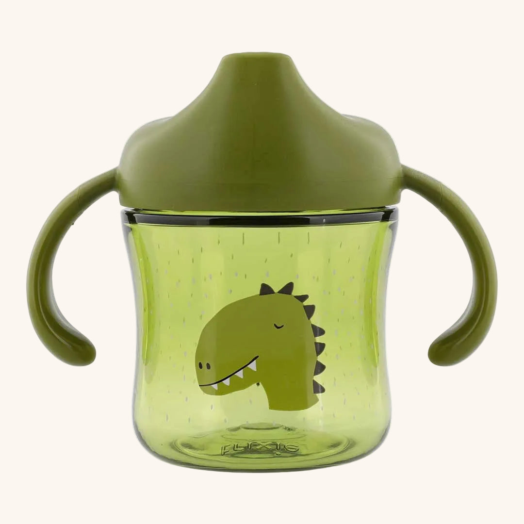 Olivgrüner Dinosaurier-Trinklernbecher mit doppeltem Easy-Grip-Griff