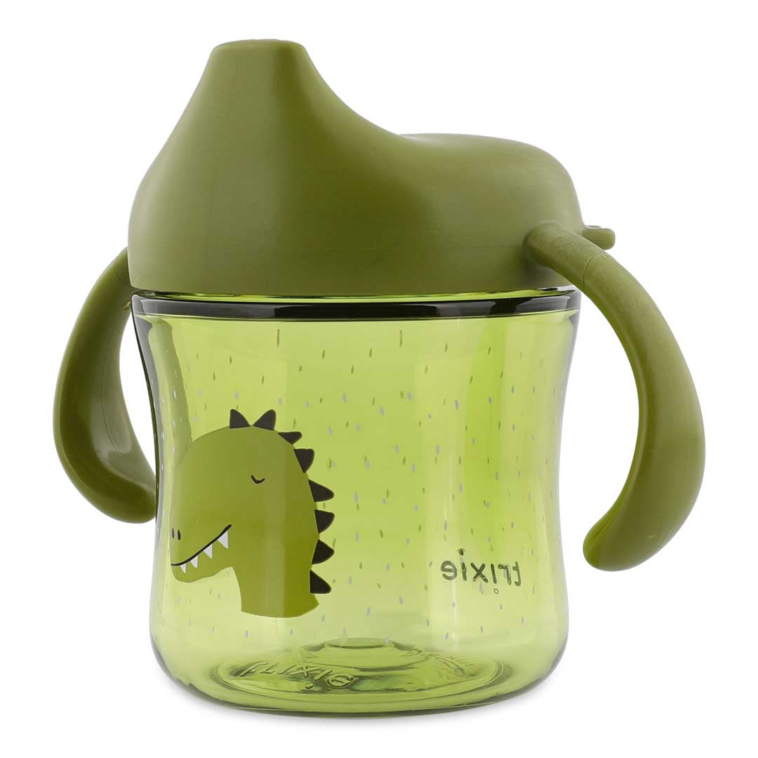 Olivgrüner Dinosaurier-Trinklernbecher mit doppeltem Easy-Grip-Griff