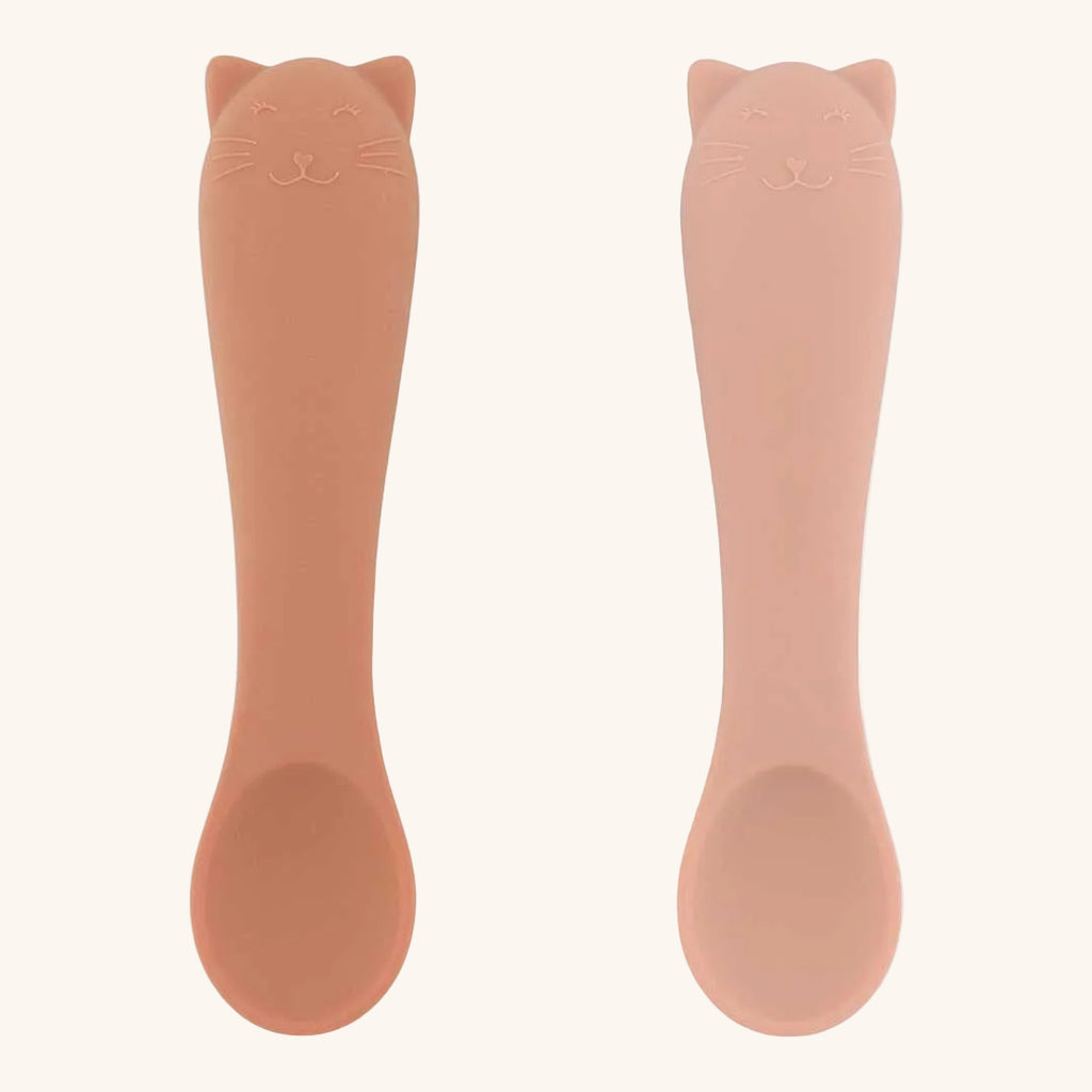 Cuillère de bébé à manche en silicone souple pour chat avec prise en main facile