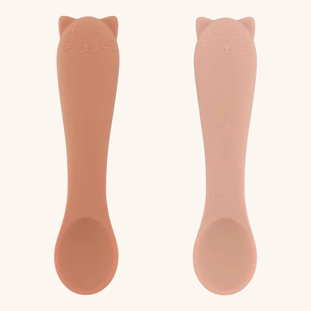Cuillère de bébé à manche en silicone souple pour chat avec prise en main facile