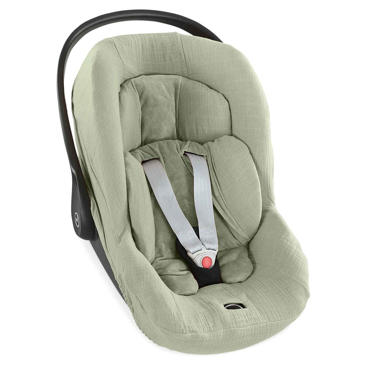 Copertura in tessuto testurizzato verde salvia per rinfrescare il seggiolino auto per neonati