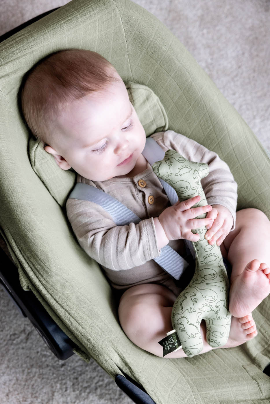 Salbeigrüner strukturierter, waschbarer Baby-Autositzbezug für Säuglinge