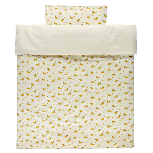 Cream Cotton Duvet Cover with Yellow Lion Print for Cots