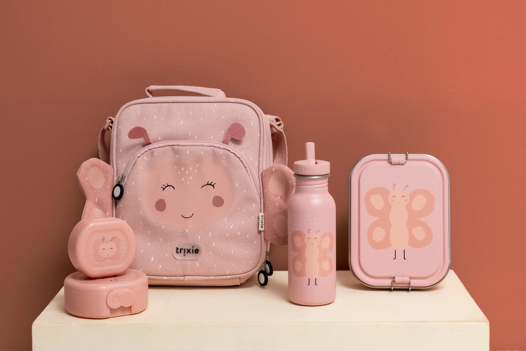 Sac à repas isotherme papillon rose avec bandoulière réglable