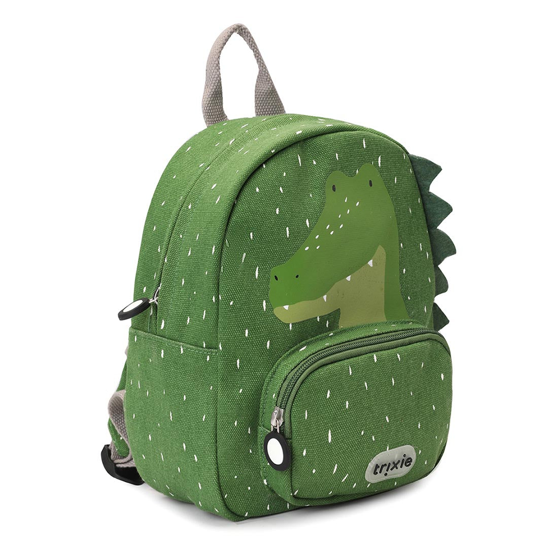 Sac à dos enfant vert alligator avec bretelles rembourrées et poche avant