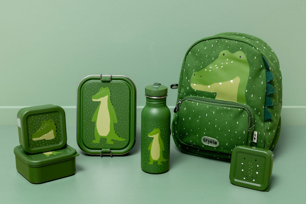 Sac à dos enfant vert alligator avec bretelles rembourrées et poche avant