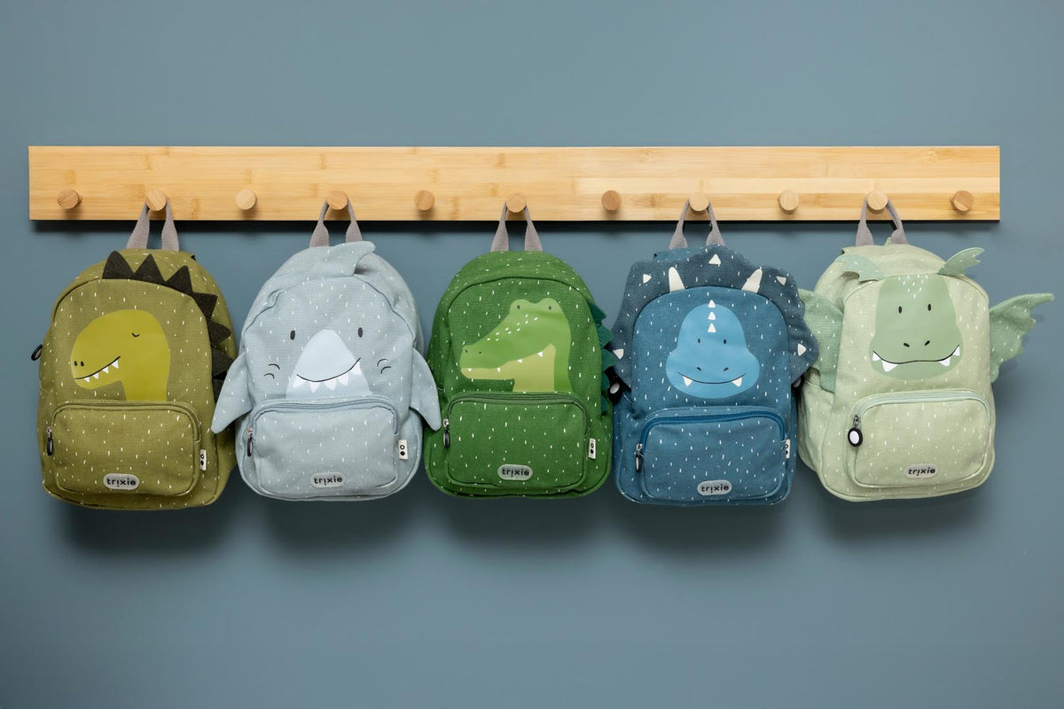 Sac à dos enfant vert alligator avec bretelles rembourrées et poche avant